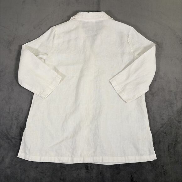 Hot Cotton Marc Ware Top Womens Small White 3/4 Sleeve 100% Linen Bnfts Charity - Picture 10 of 11